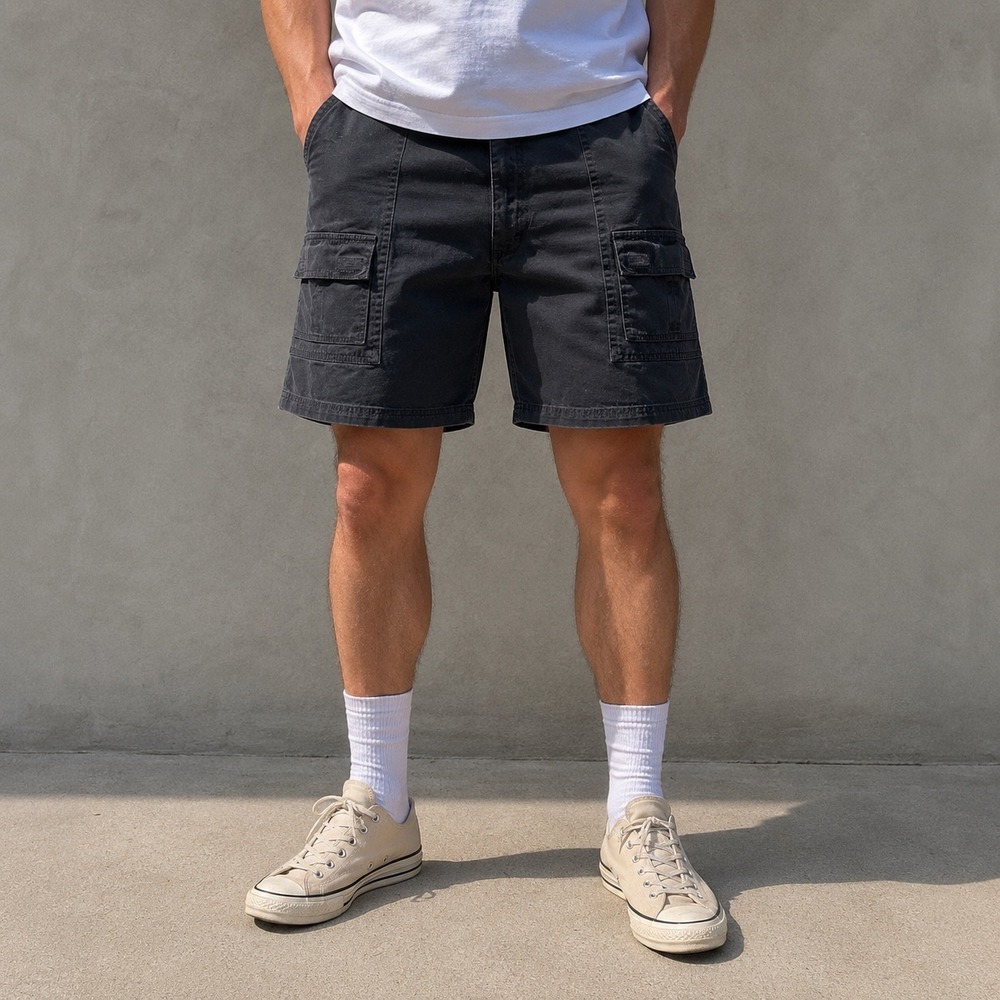 Natural Issue Shorts Men 38 Black Cargo Cotton Elastic Waist Utility Outdoor Y2K